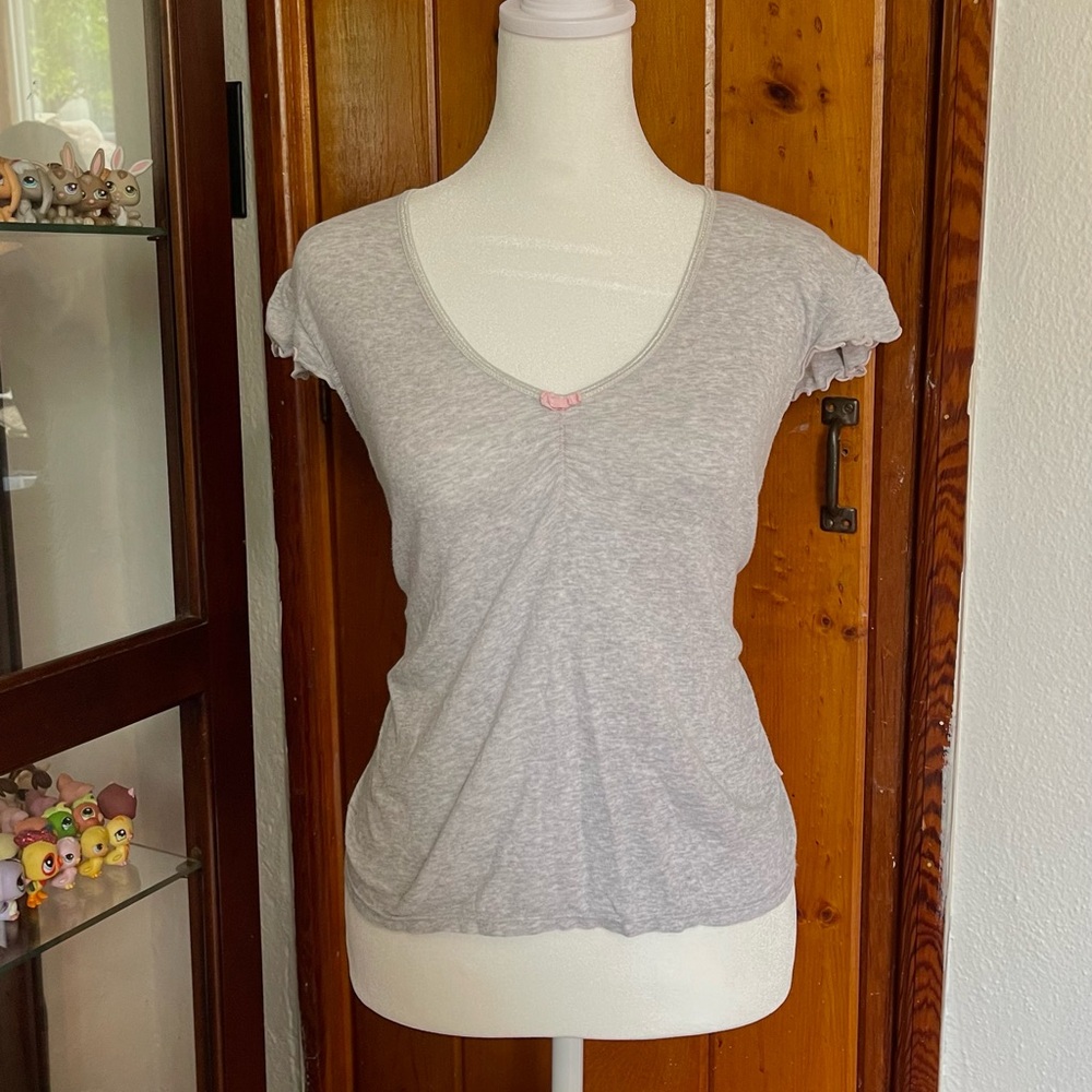 DKNY Gray Pink Bow Shirt Size M